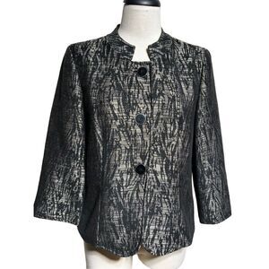 Chaus Jacquard 3/4 Sleeve Blazer, Jacket Size 6 Black and Grey